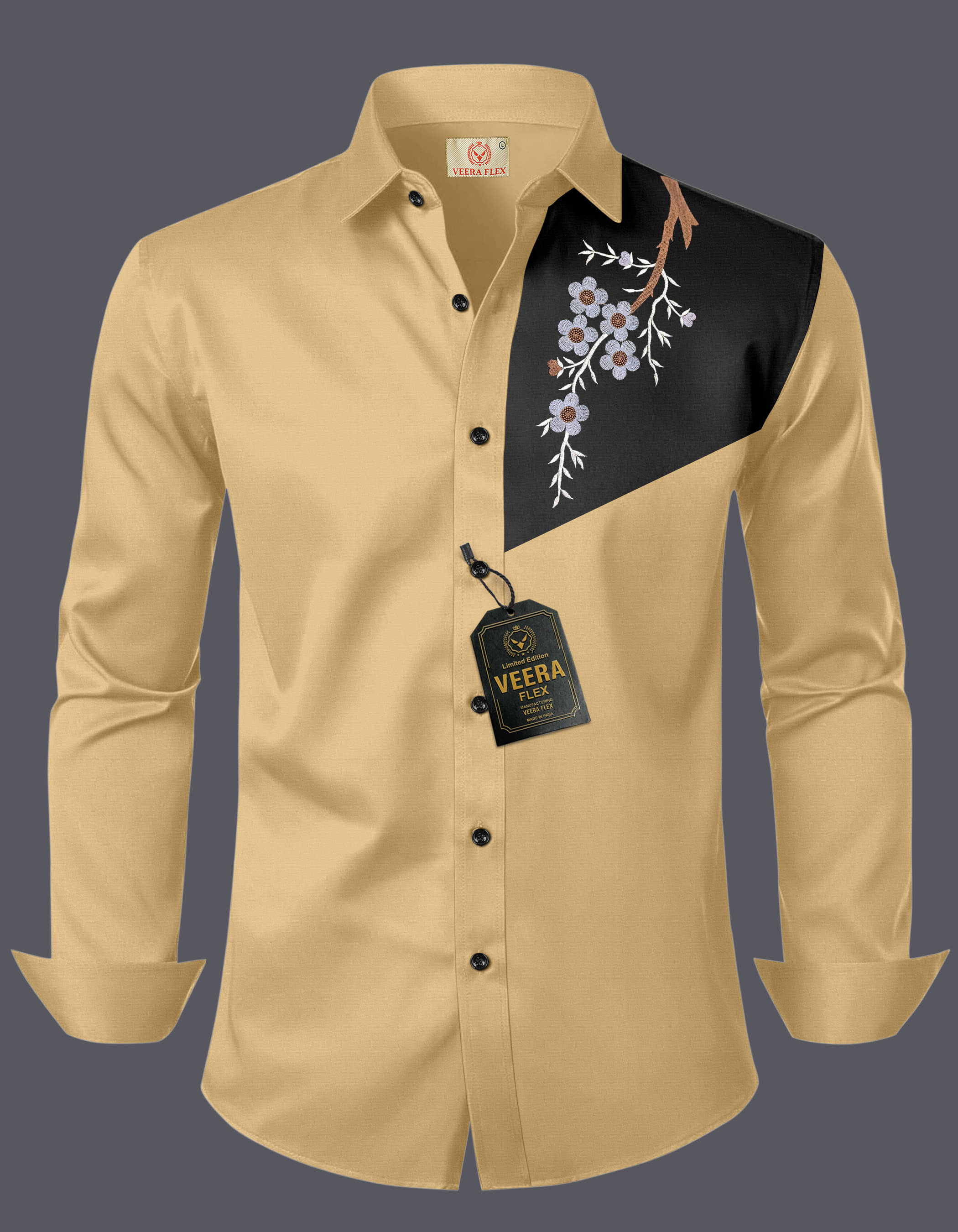     			VEERA FLEX Cotton Blend Slim Fit Embroidered Full Sleeves Men's Casual Shirt - Beige ( Pack of 1 )