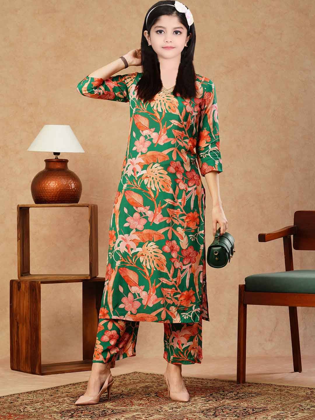 Various Vault Girls Cotton Blend Kurti with Pants ( Pack of 1 , Multicolor ) Various Vault Girls Cotton Blend Kurti with Pants ( Pack of 1 , Multicolor )