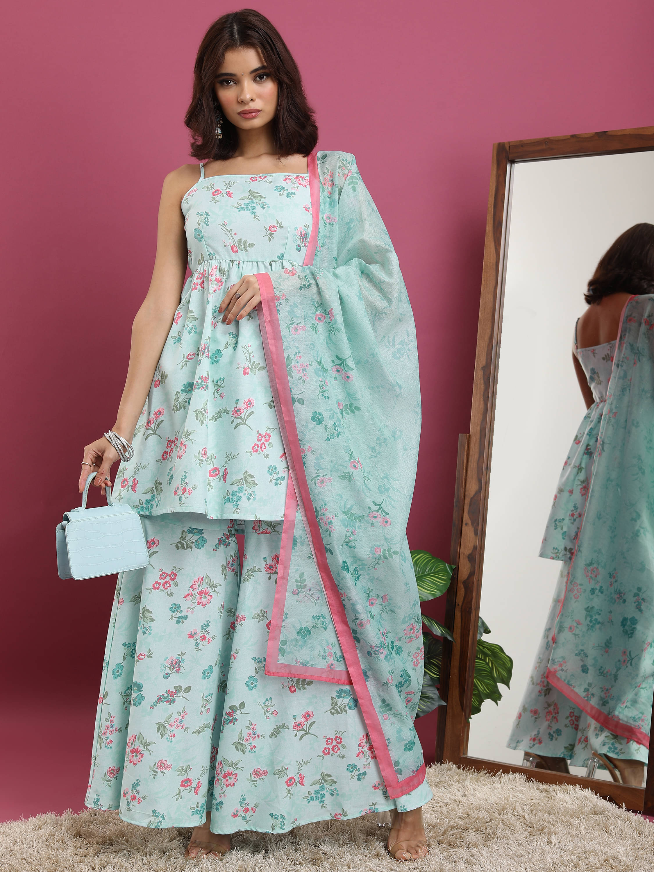 Vishudh Women Polyester Printed Flared Kurti With Sharara And Gharara ( Blue ) Vishudh Women Polyester Printed Flared Kurti With Sharara And Gharara ( Blue )