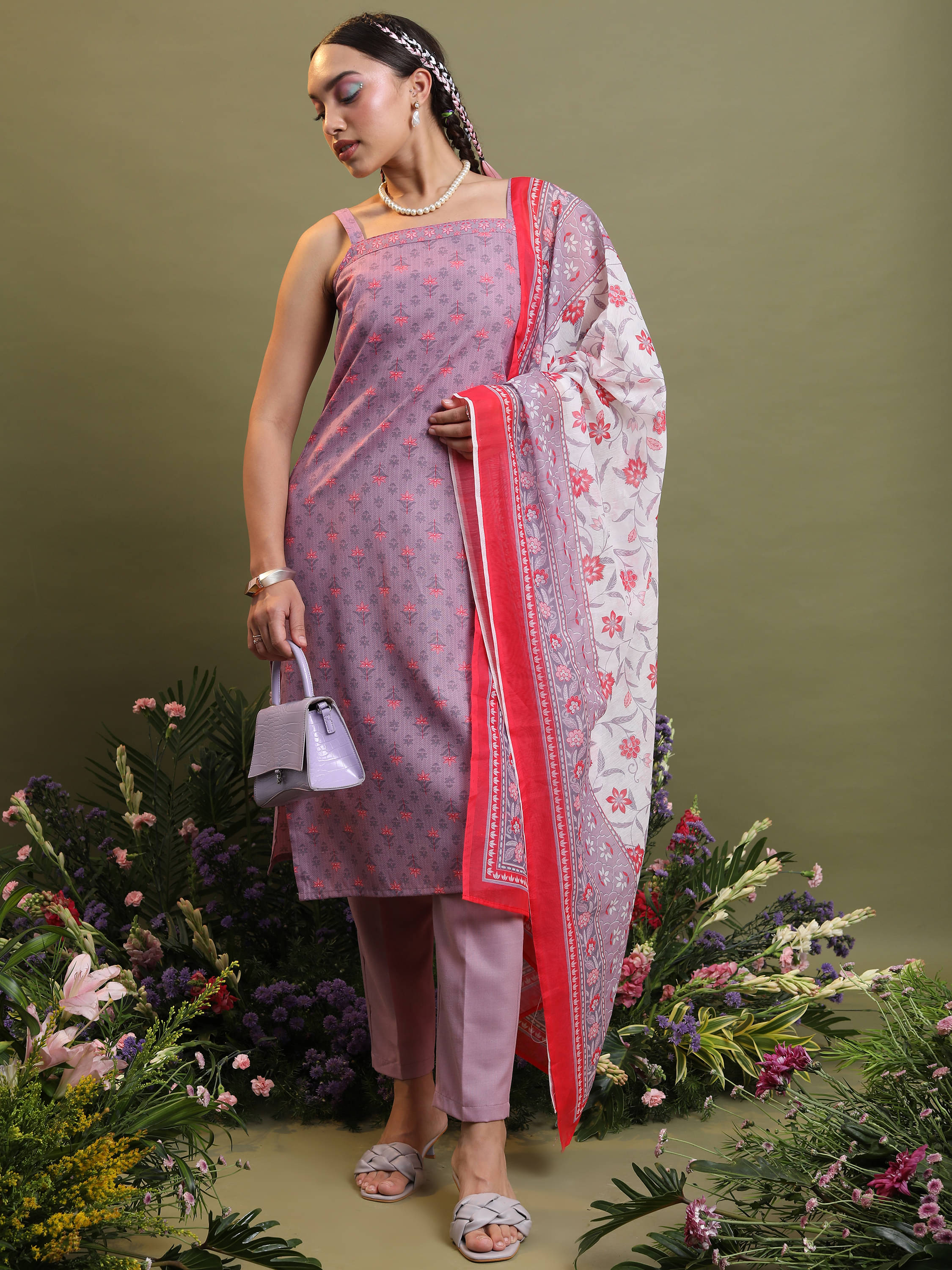 Vishudh Women Polyester Printed Straight Kurti With Pants ( Purple ) Vishudh Women Polyester Printed Straight Kurti With Pants ( Purple )