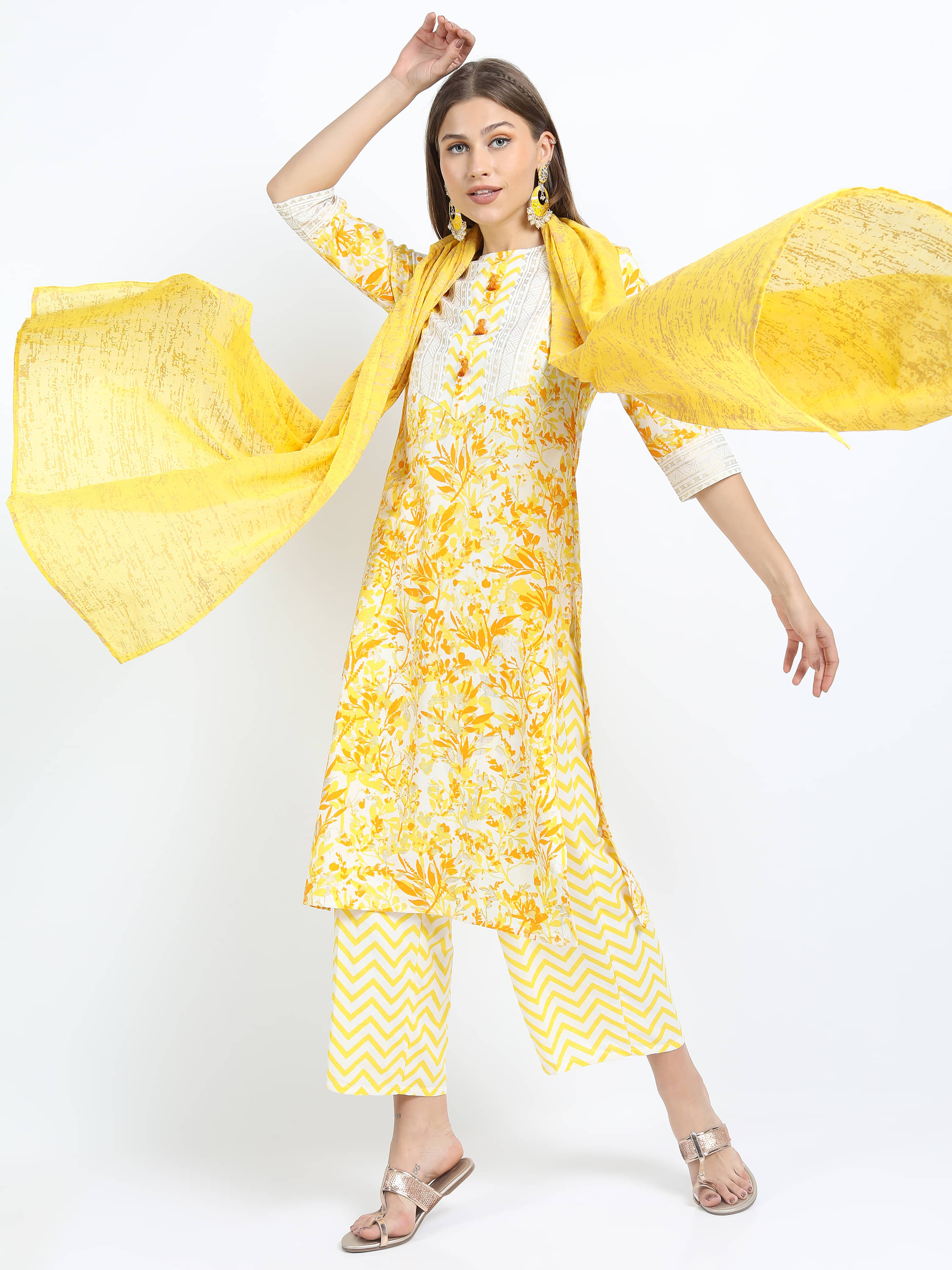 Vishudh Women Polyester Self Design Straight Kurti With Palazzo ( Yellow ) Vishudh Women Polyester Self Design Straight Kurti With Palazzo ( Yellow )