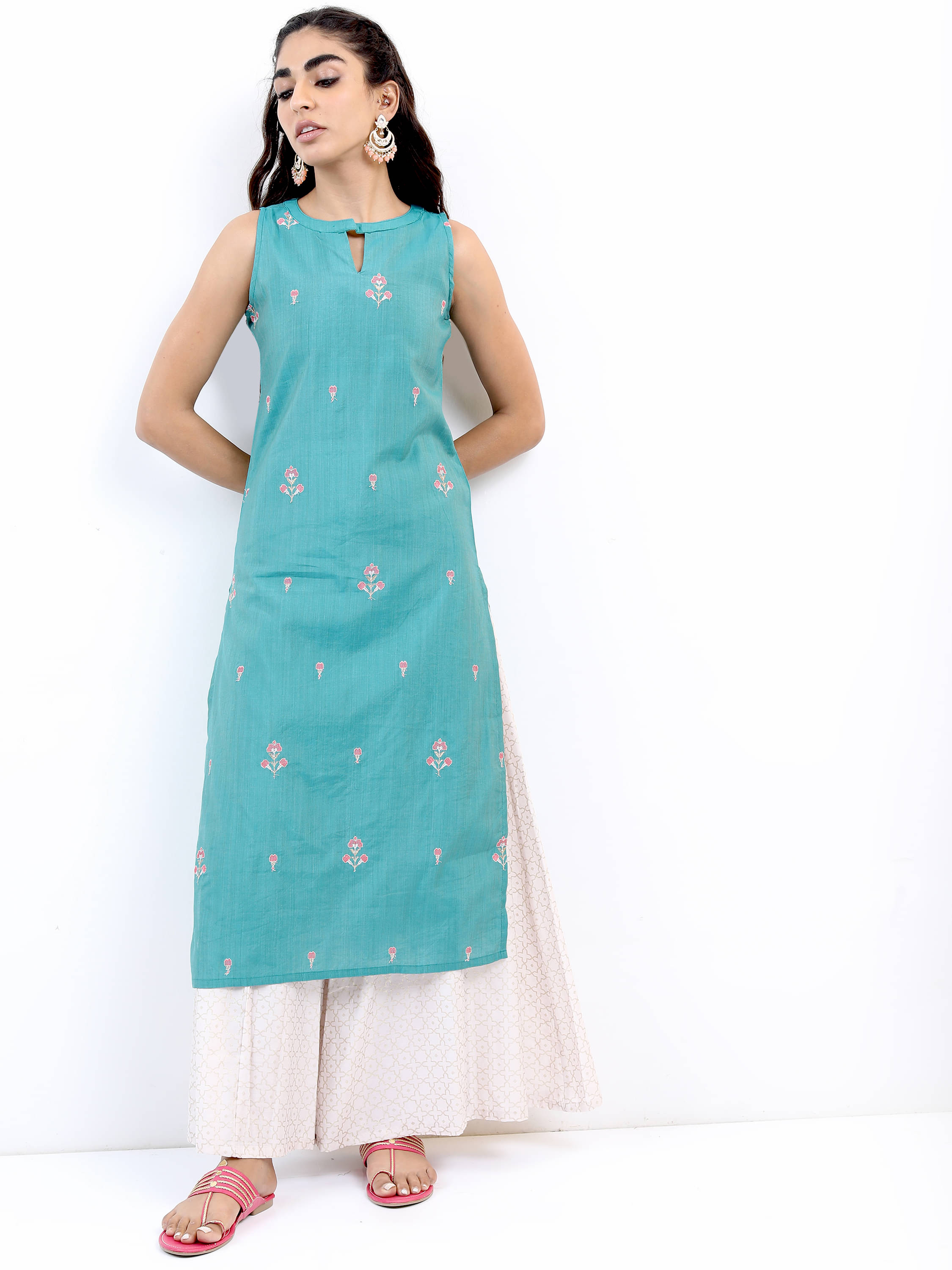 Vishudh Women Viscose Embroidered Straight Kurti With Palazzo ( Blue ) Vishudh Women Viscose Embroidered Straight Kurti With Palazzo ( Blue )