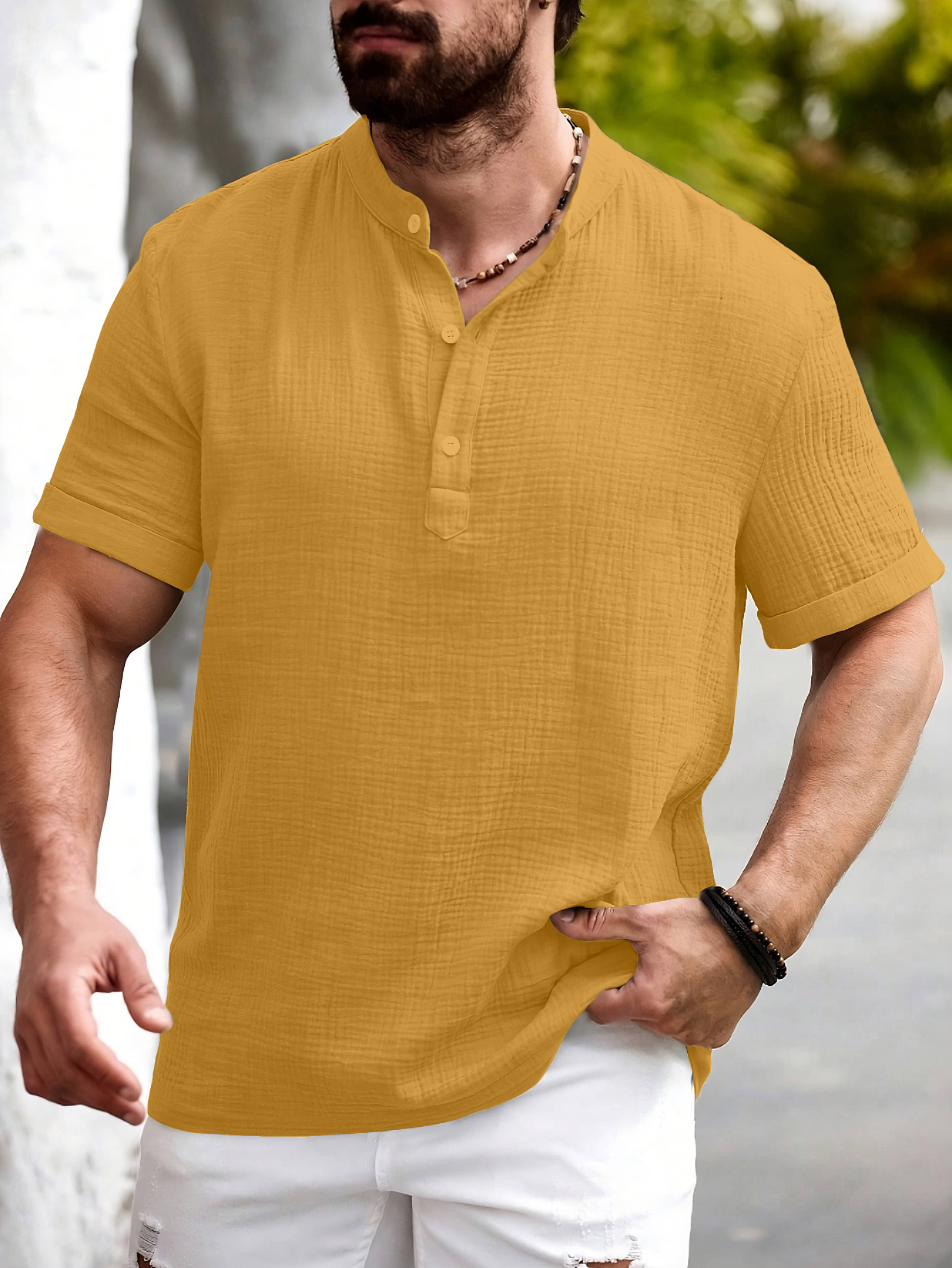 WEBRIC Cotton Blend Regular Fit Self Design Half Sleeves Men's Casual Shirt - Mustard ( Pack of 1 ) WEBRIC Cotton Blend Regular Fit Self Design Half Sleeves Men's Casual Shirt - Mustard ( Pack of 1 )