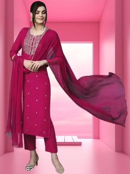 Zorista Women Rayon Embroidered A-line Kurti With Pants ( Pink ) Zorista Women Rayon Embroidered A-line Kurti With Pants ( Pink )