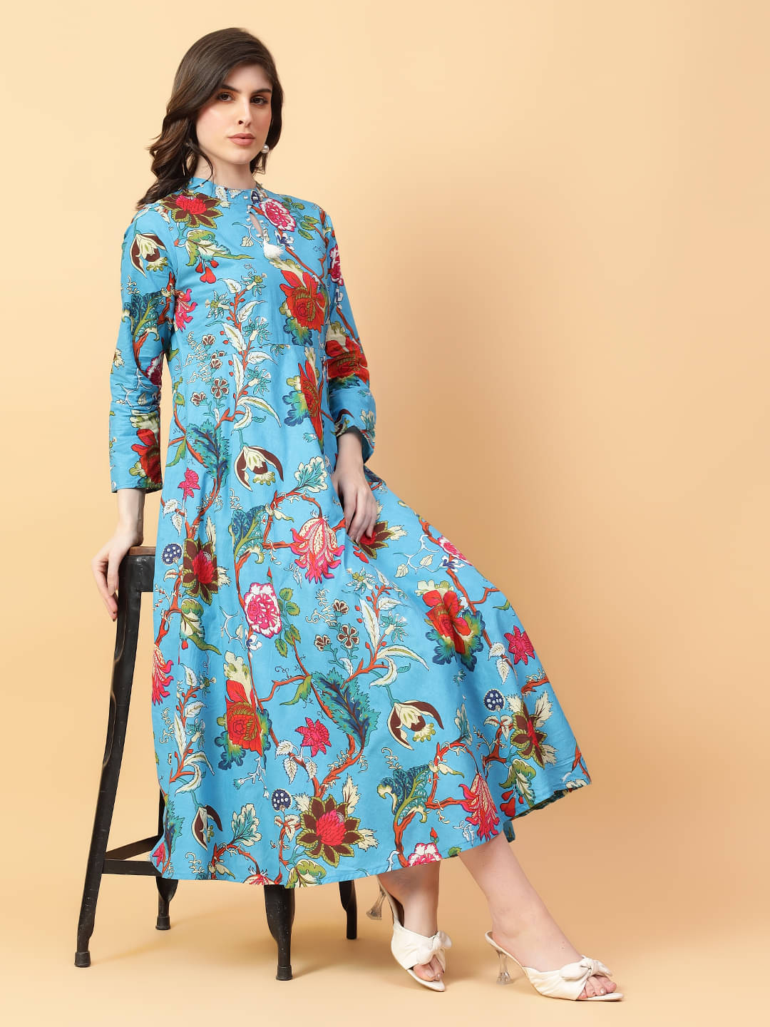 aayusika Women Cotton Embroidered Anarkali Kurti ( Turquoise ) aayusika Women Cotton Embroidered Anarkali Kurti ( Turquoise )
