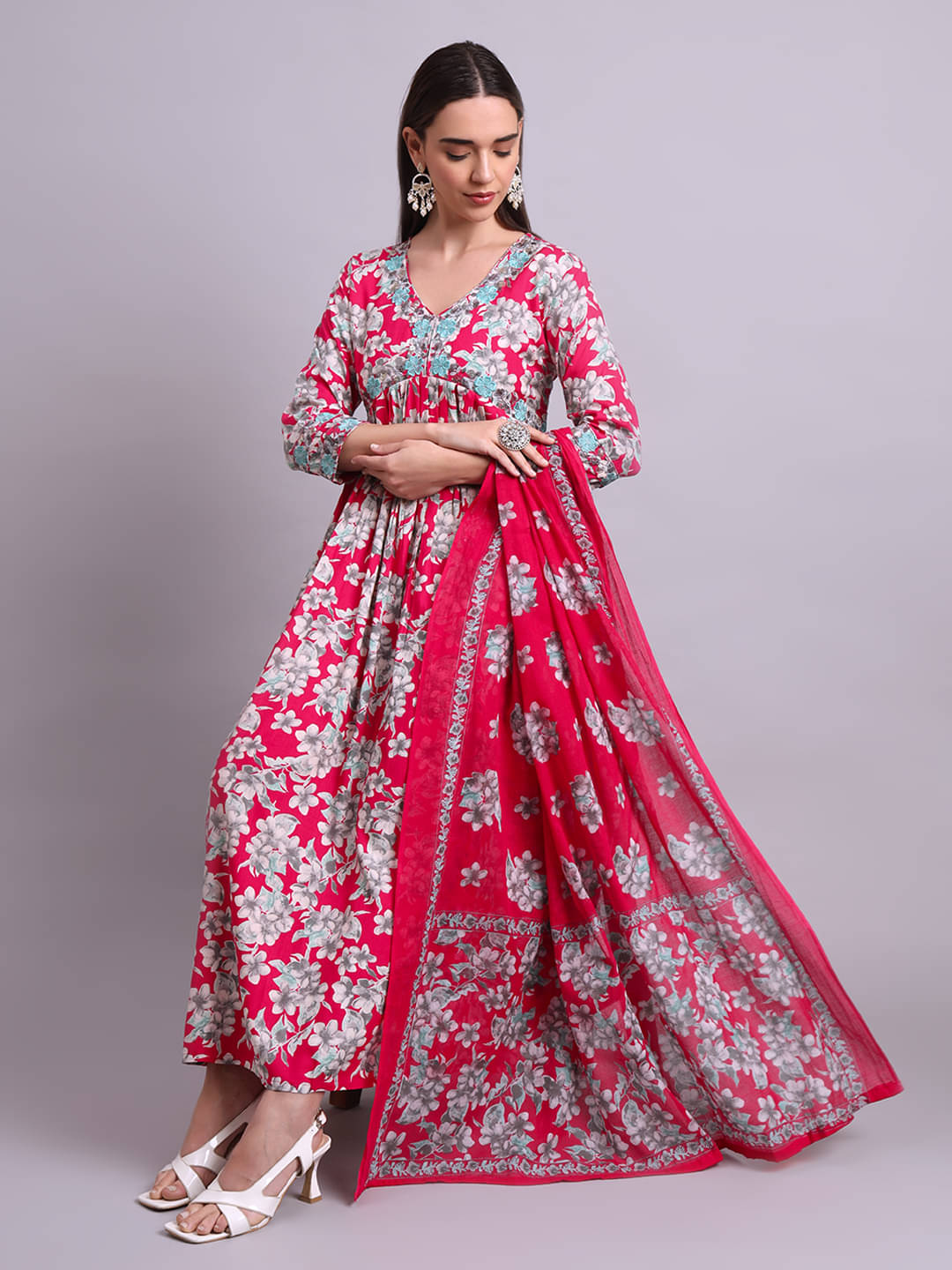     			aayusika Women Rayon Printed Anarkali Kurti ( Red )