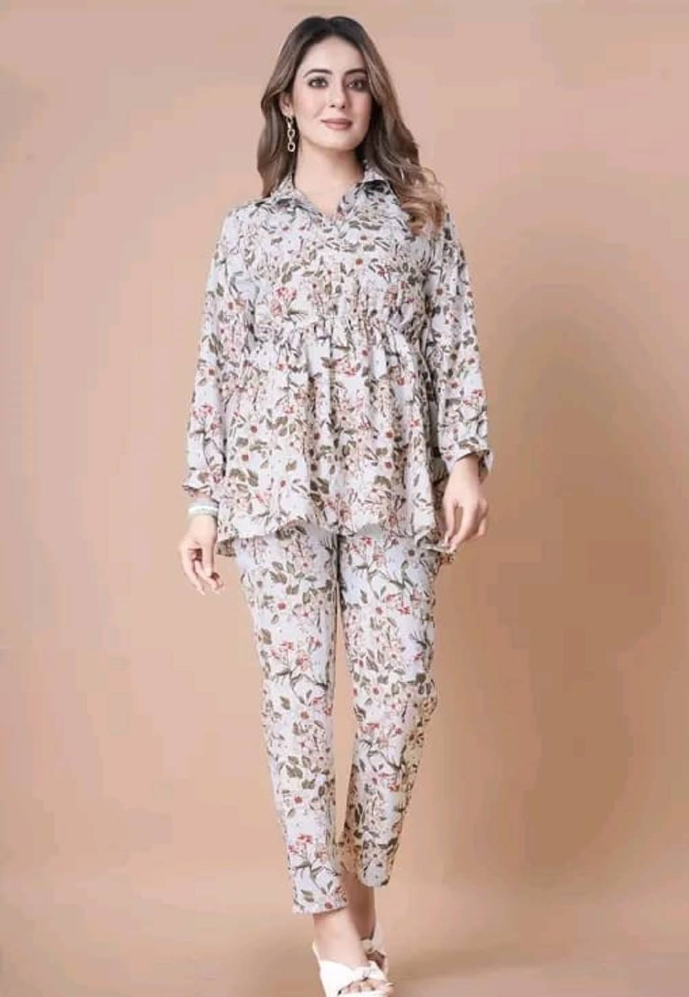     			kanthir Women Printed Tunic With Palazzos Co-Ord Set ( White )