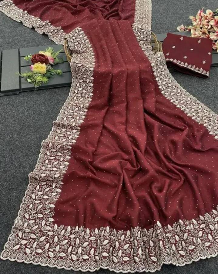     			krishna trends Georgette Embroidered Chikankari Saree With Unstitched Blouse Piece ( Maroon )