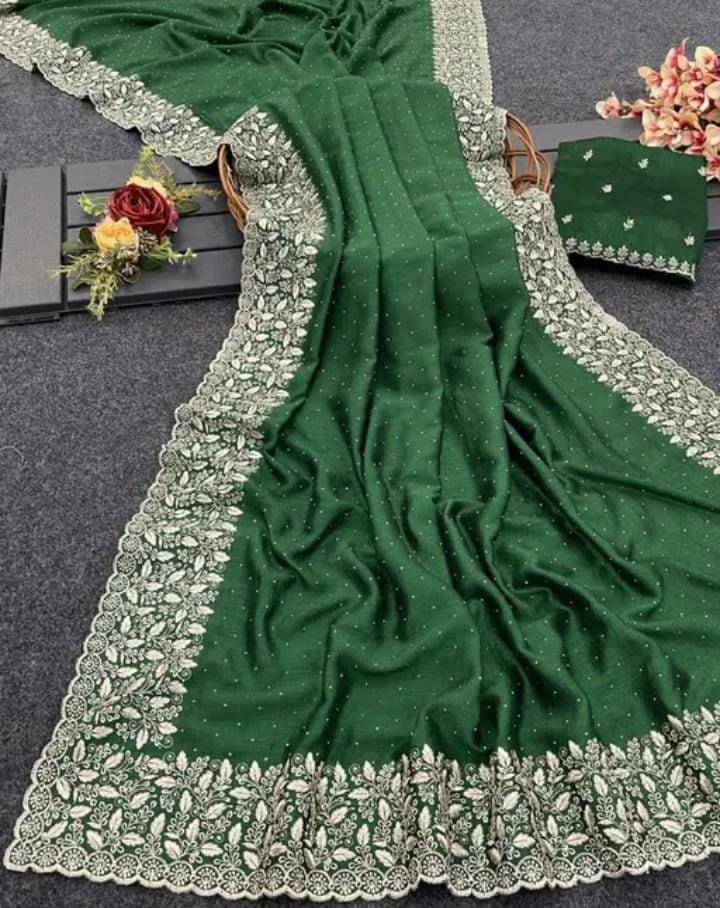 krishna trends Georgette Embroidered Chikankari Saree With Unstitched Blouse Piece ( Green ) krishna trends Georgette Embroidered Chikankari Saree With Unstitched Blouse Piece ( Green )