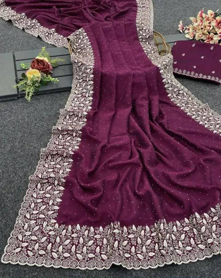 krishna trends Georgette Embroidered Chikankari Saree With Unstitched Blouse Piece ( Wine ) krishna trends Georgette Embroidered Chikankari Saree With Unstitched Blouse Piece ( Wine )
