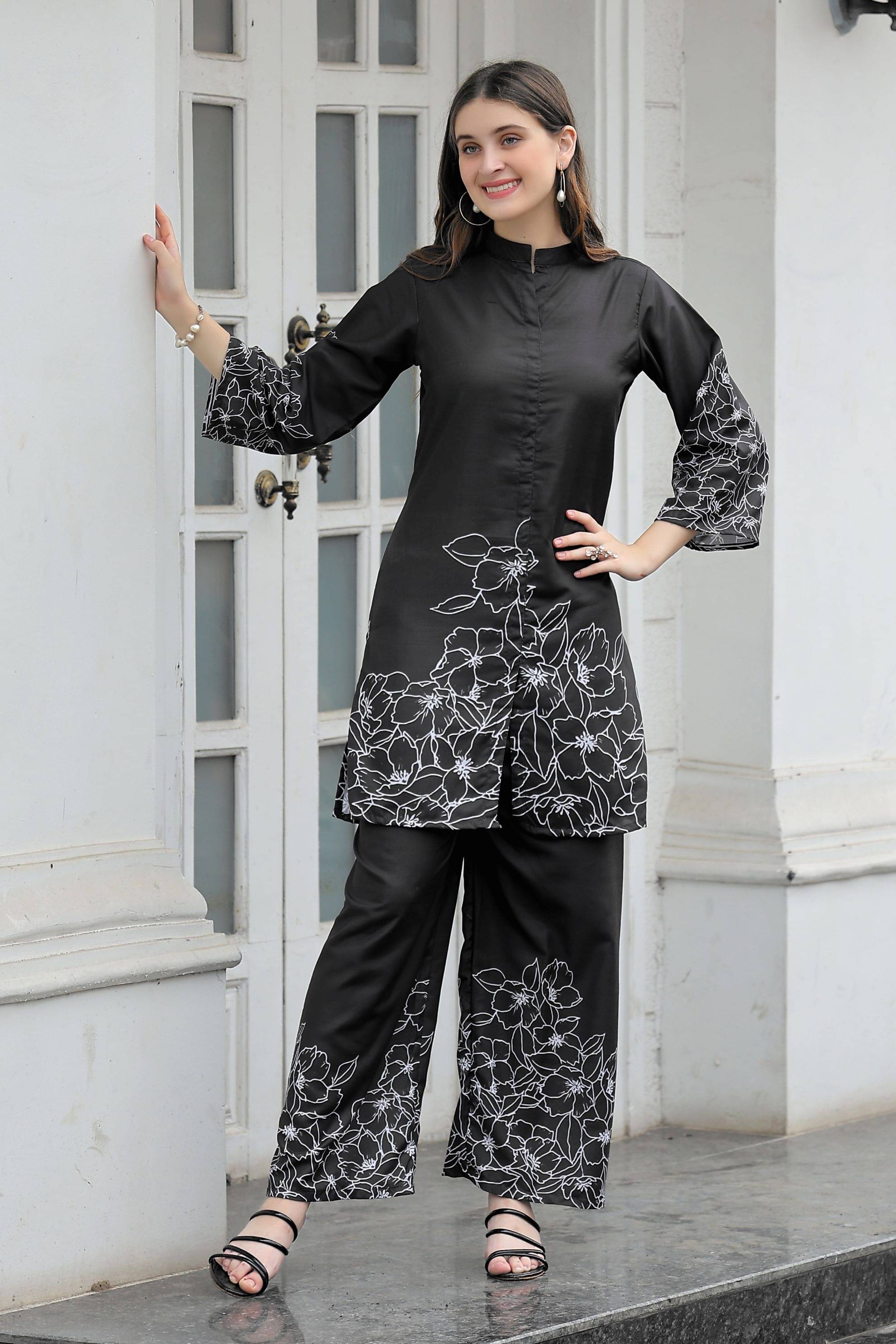     			laasika Women Printed Tunic With Palazzos Co-Ord Set ( Black )