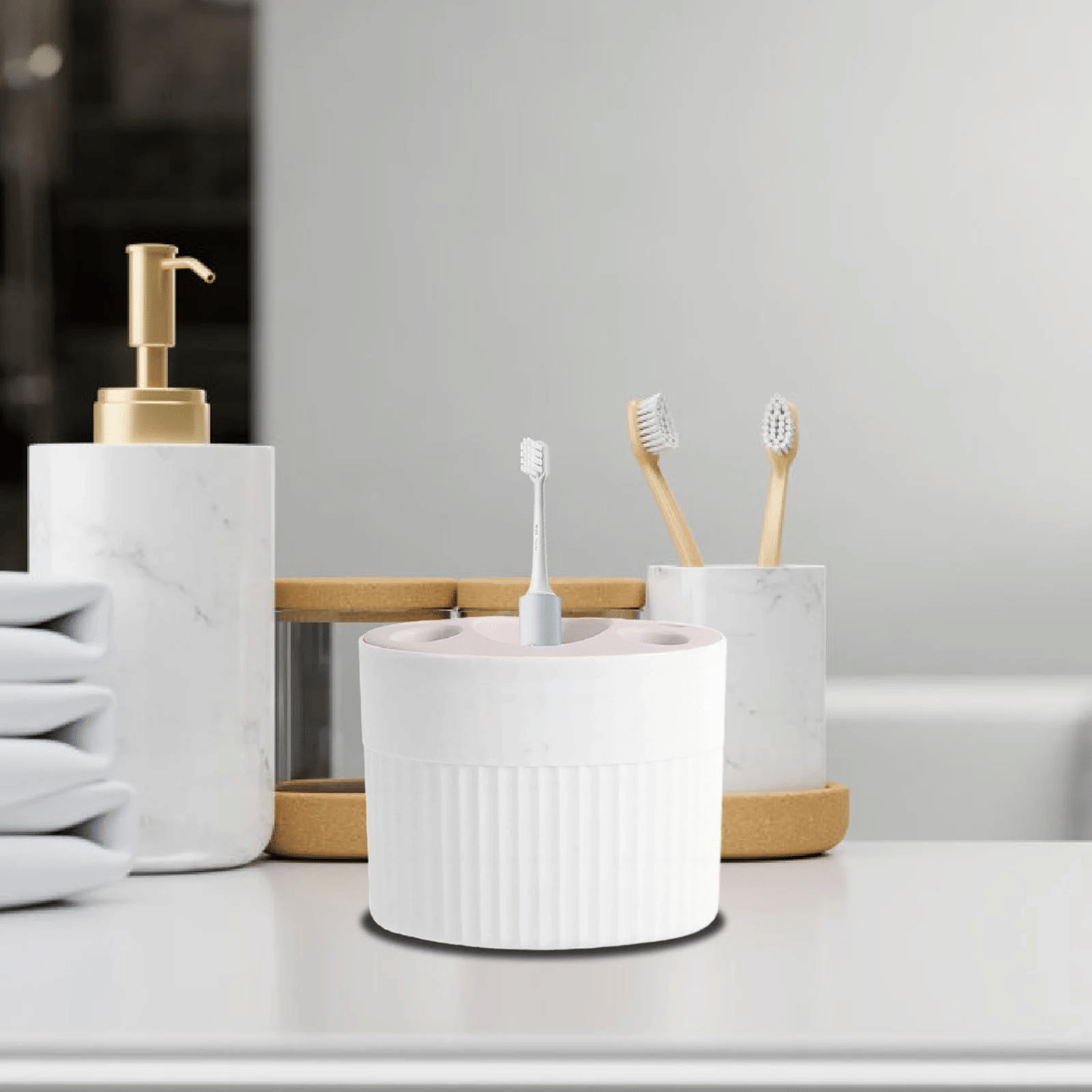     			oothbrush Holders for Bathroom Stand - 5 Compartments Toothpaste Brush Holder, Multipurpose Makeup Brush Holder - Perfect for Home Beauty Product Use (1 Cup Holder Multicolor)