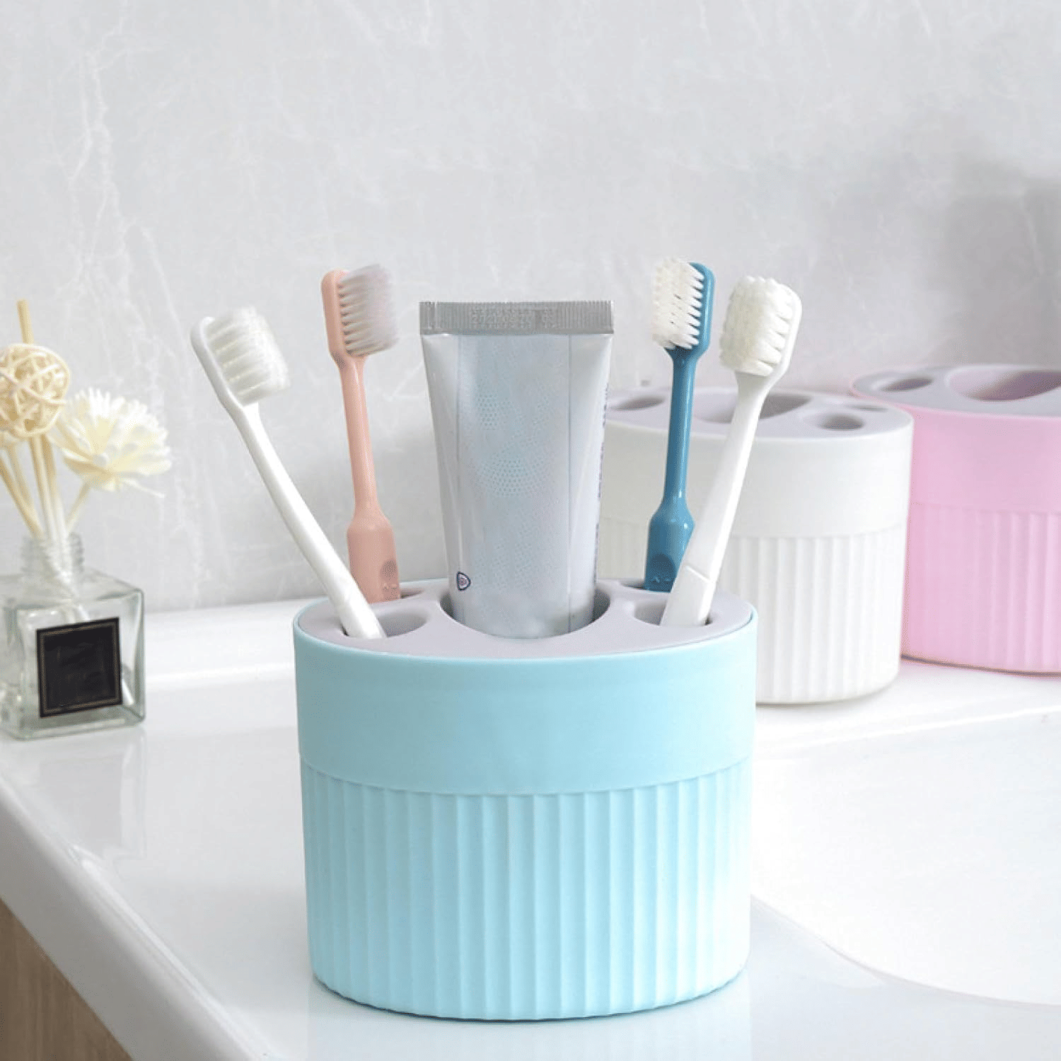     			oothbrush Holders for Bathroom Stand - 5 Compartments Toothpaste Brush Holder, Multipurpose Makeup Brush Holder - Perfect for Home Beauty Product Use (1 Cup Holder Multicolor)