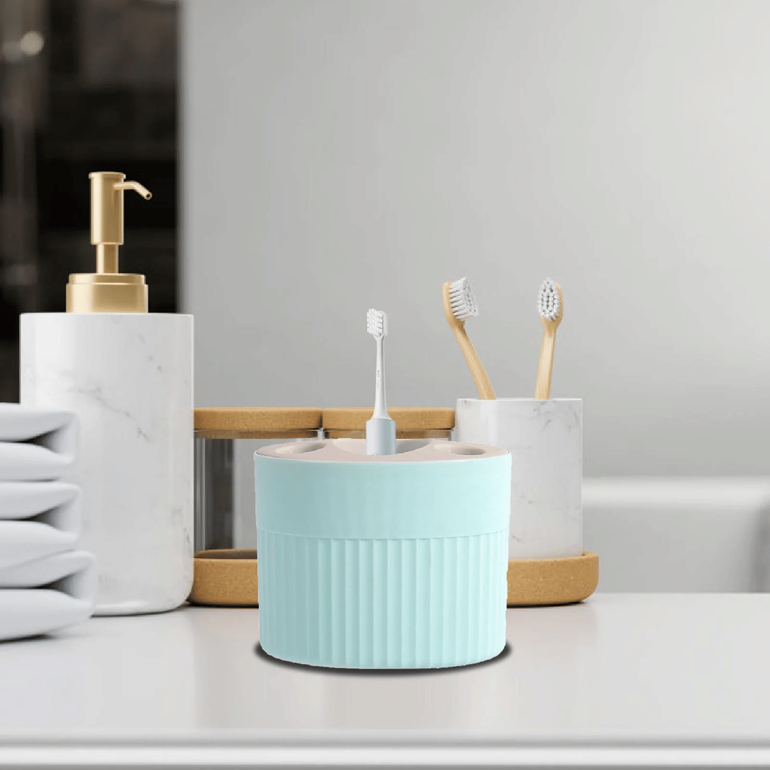     			oothbrush Holders for Bathroom Stand - 5 Compartments Toothpaste Brush Holder, Multipurpose Makeup Brush Holder - Perfect for Home Beauty Product Use (1 Cup Holder Multicolor)