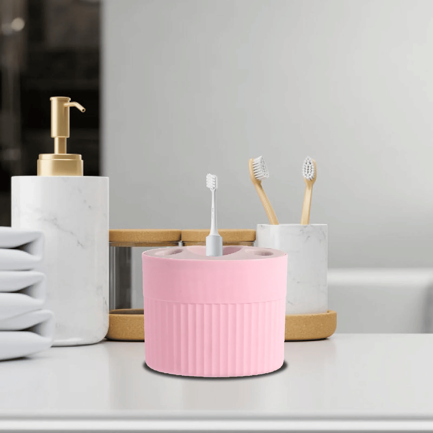     			oothbrush Holders for Bathroom Stand - 5 Compartments Toothpaste Brush Holder, Multipurpose Makeup Brush Holder - Perfect for Home Beauty Product Use (1 Cup Holder Multicolor)