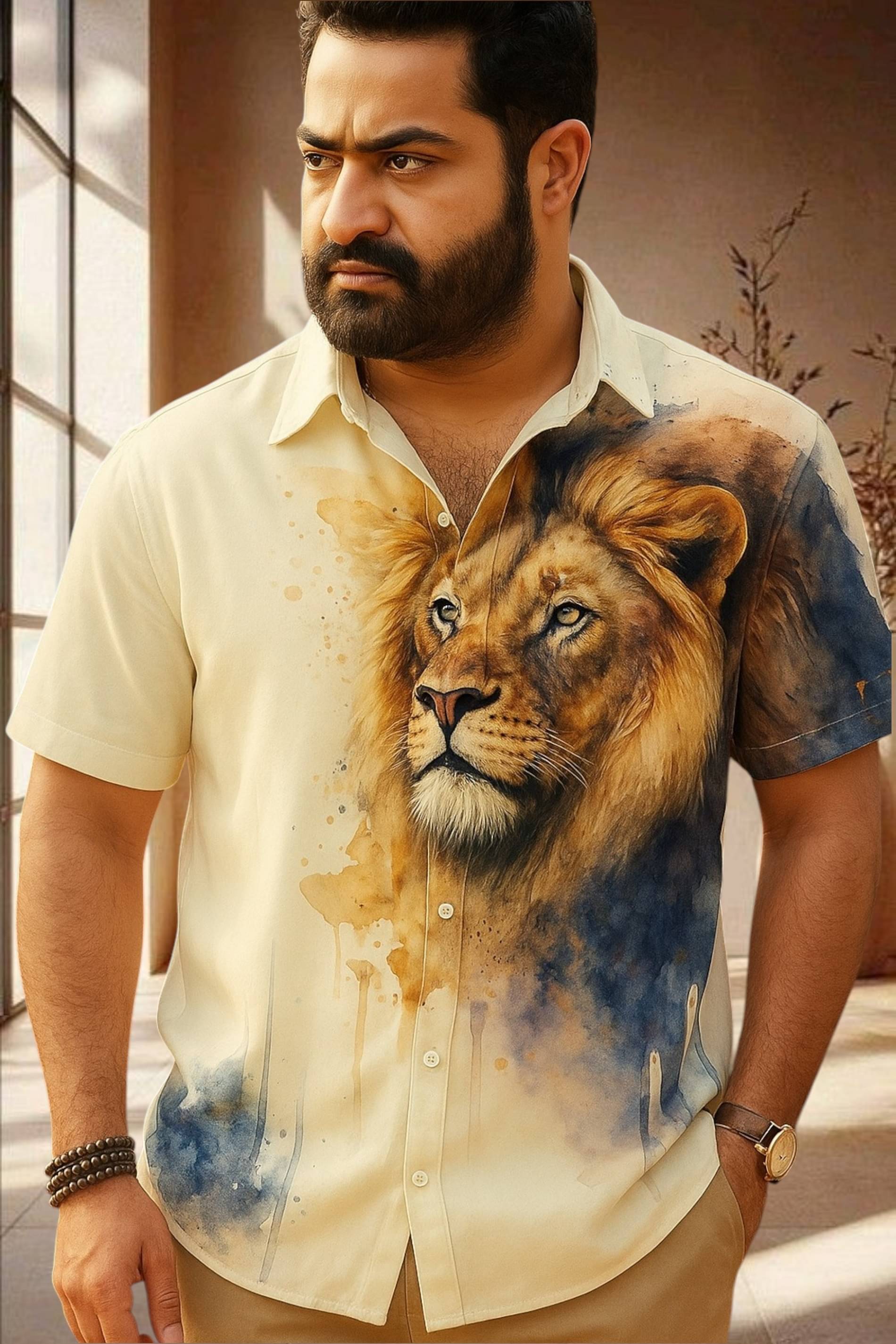     			seventeenstitch Polyester Regular Fit Printed Half Sleeves Men's Casual Shirt - Cream ( Pack of 1 )