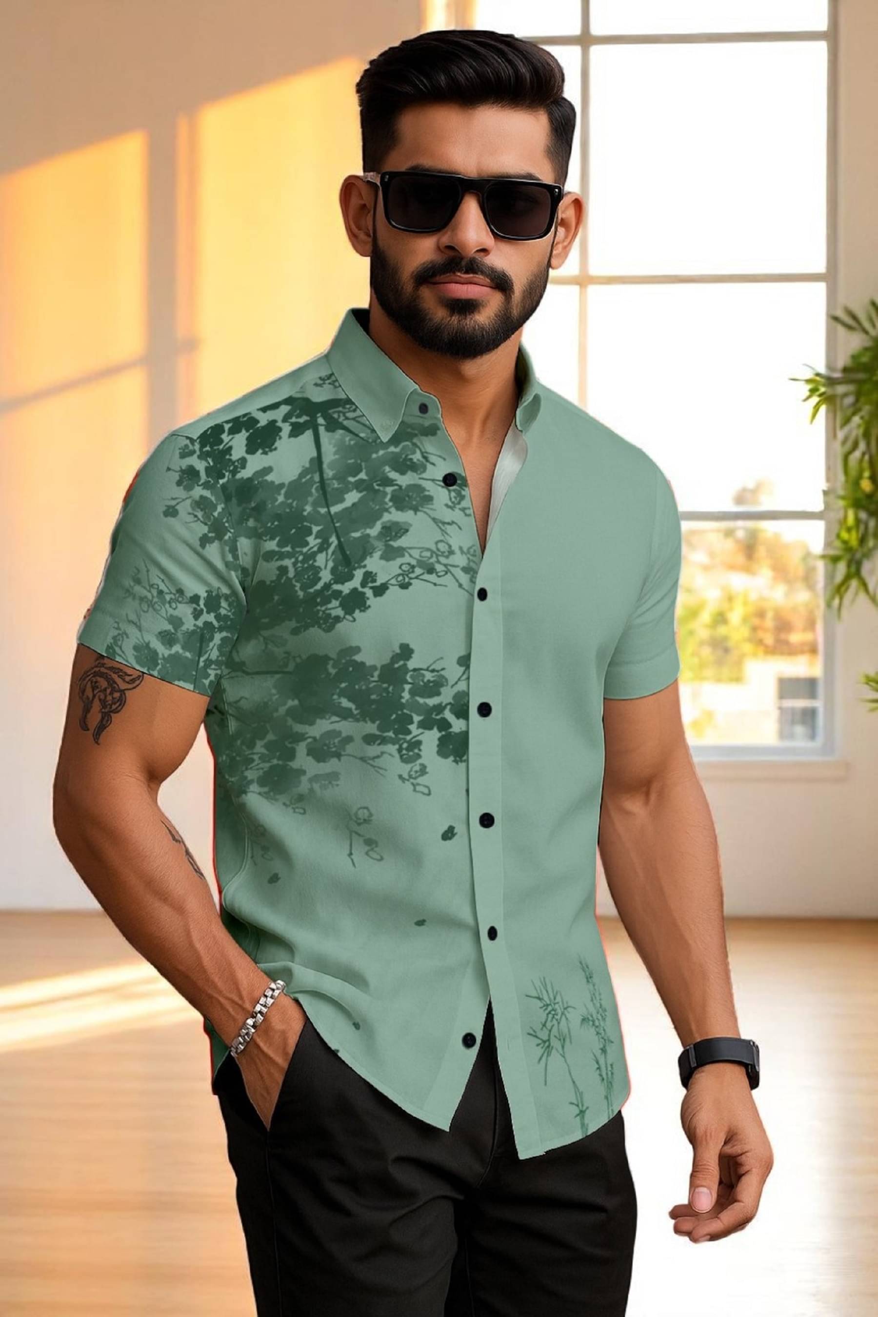     			seventeenstitch Polyester Regular Fit Printed Half Sleeves Men's Casual Shirt - Olive ( Pack of 1 )