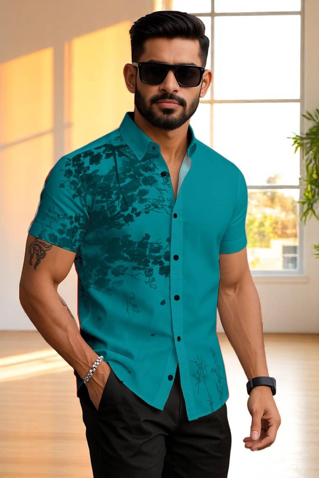 seventeenstitch Polyester Regular Fit Printed Half Sleeves Men's Casual Shirt - Blue ( Pack of 1 ) seventeenstitch Polyester Regular Fit Printed Half Sleeves Men's Casual Shirt - Blue ( Pack of 1 )