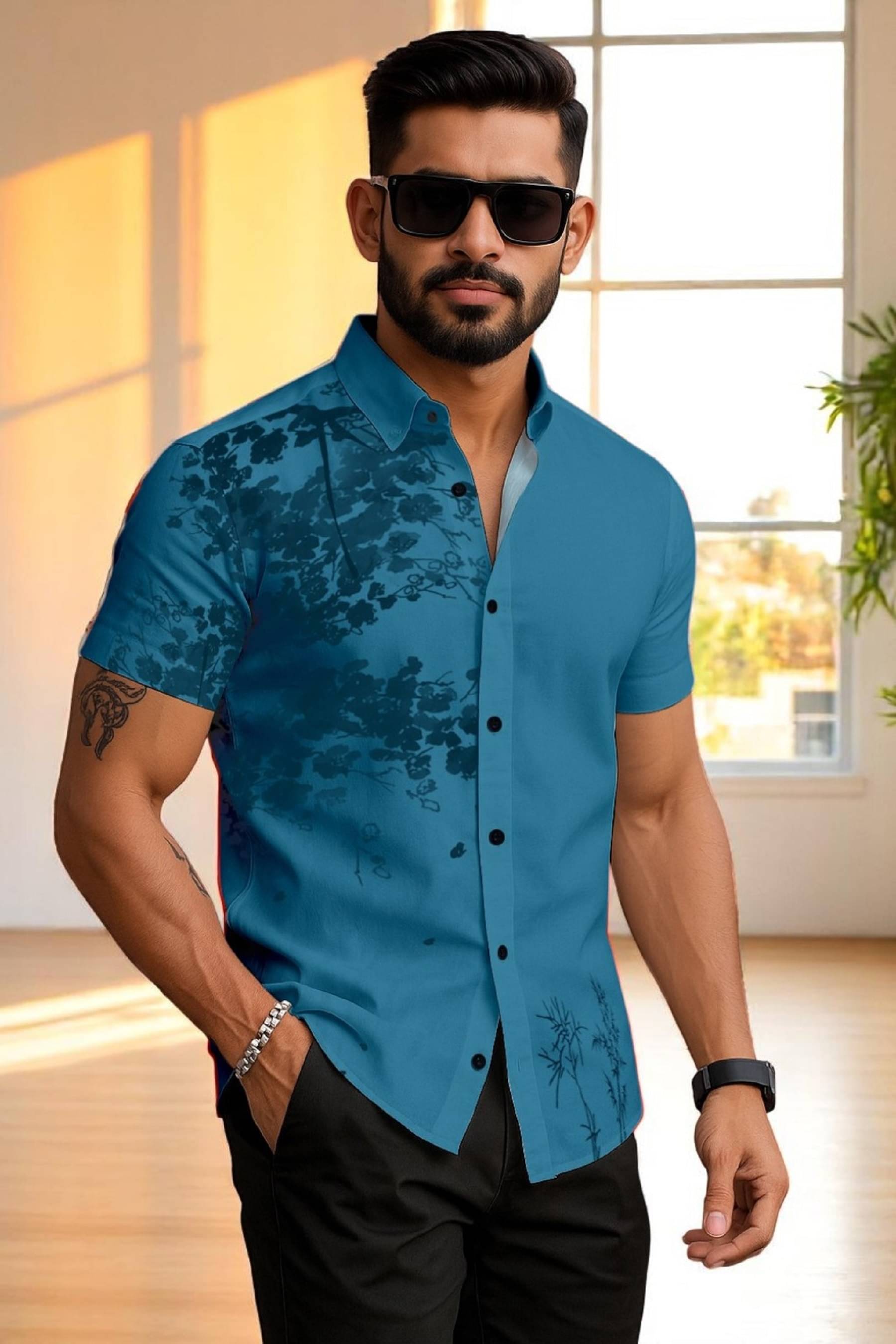     			seventeenstitch Polyester Regular Fit Printed Half Sleeves Men's Casual Shirt - Navy Blue ( Pack of 1 )