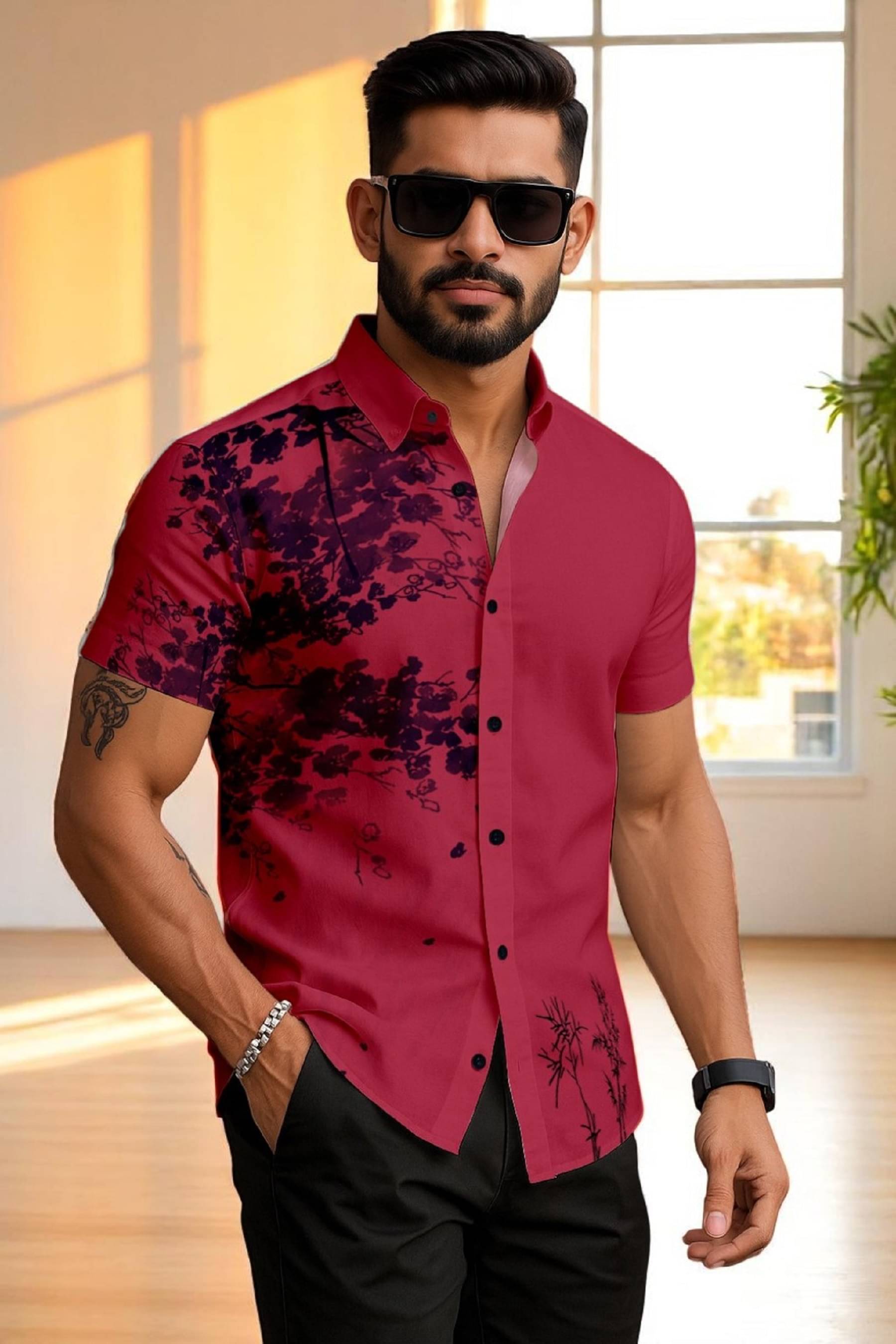 seventeenstitch Polyester Regular Fit Printed Half Sleeves Men's Casual Shirt - Maroon ( Pack of 1 ) seventeenstitch Polyester Regular Fit Printed Half Sleeves Men's Casual Shirt - Maroon ( Pack of 1 )