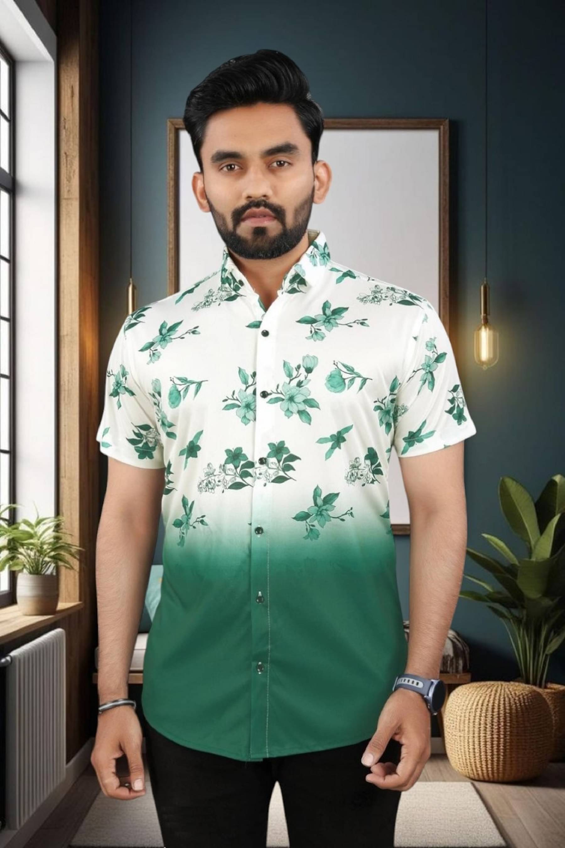 seventeenstitch Polyester Regular Fit Printed Half Sleeves Men's Casual Shirt - Green ( Pack of 1 ) seventeenstitch Polyester Regular Fit Printed Half Sleeves Men's Casual Shirt - Green ( Pack of 1 )