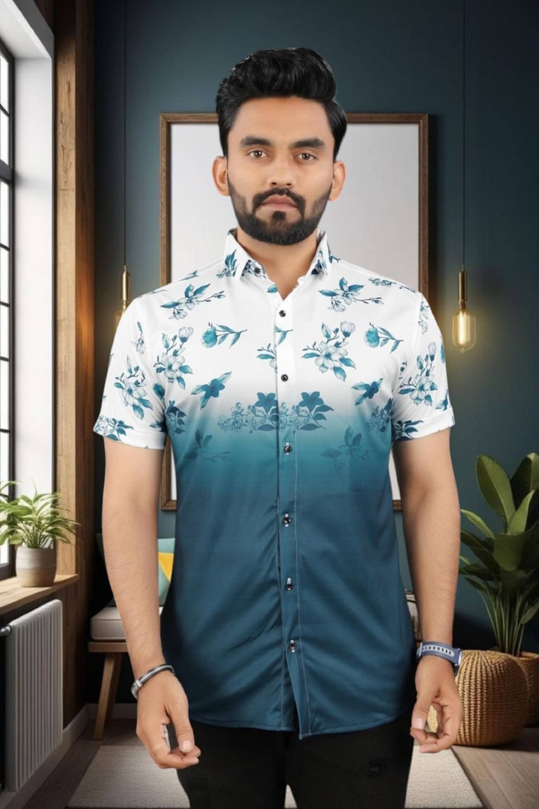 seventeenstitch Polyester Regular Fit Printed Half Sleeves Men's Casual Shirt - Blue ( Pack of 1 ) seventeenstitch Polyester Regular Fit Printed Half Sleeves Men's Casual Shirt - Blue ( Pack of 1 )