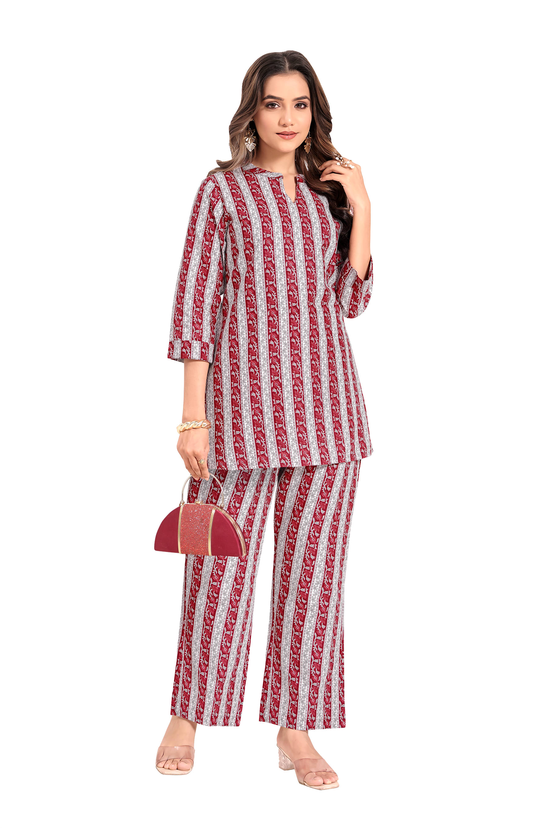     			shree jeenmata collection Women Printed Top With Palazzos Co-Ord Set ( Maroon )