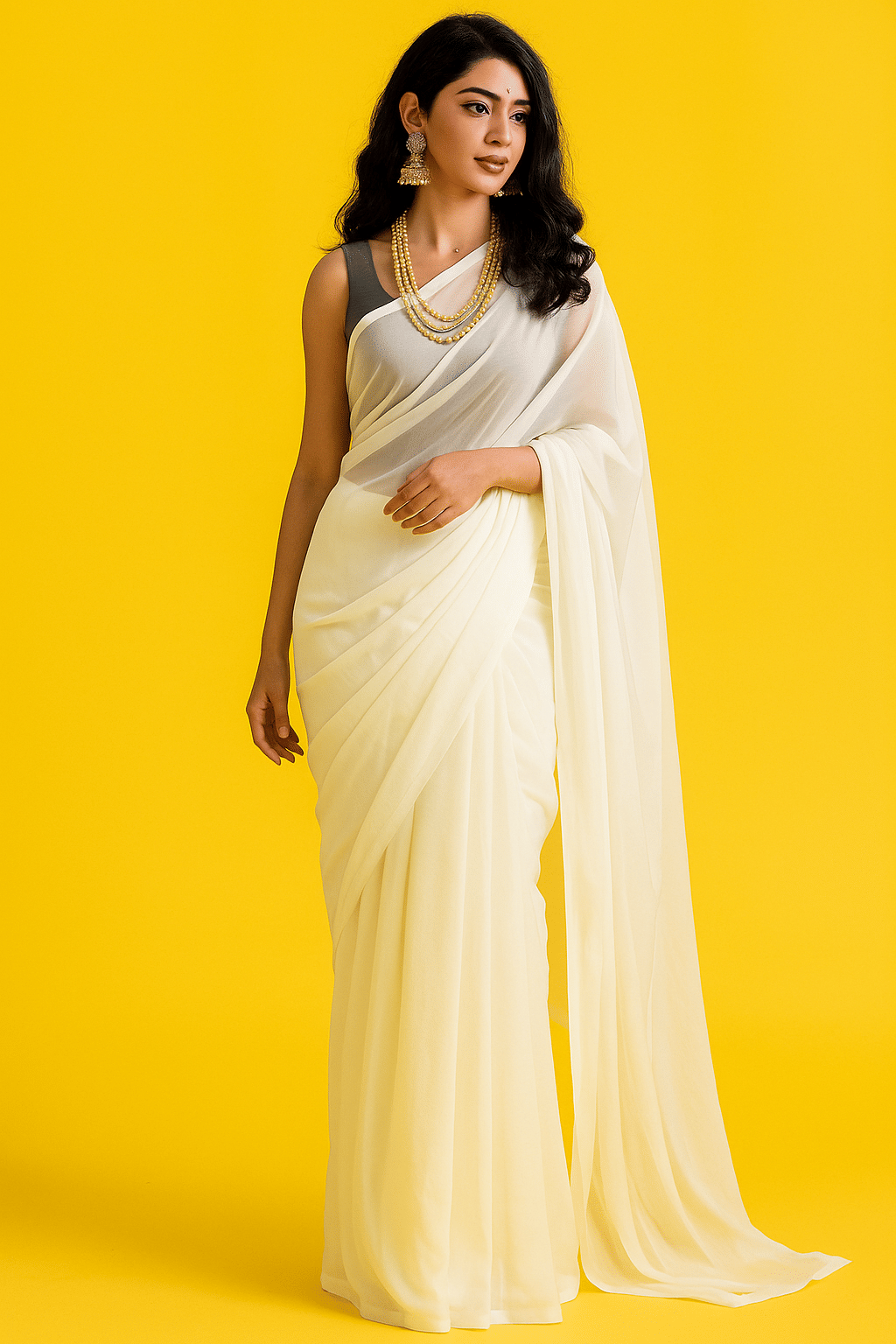 ASTYLOR Georgette Printed Regular Saree Without Blouse Piece ( White ) ASTYLOR Georgette Printed Regular Saree Without Blouse Piece ( White )