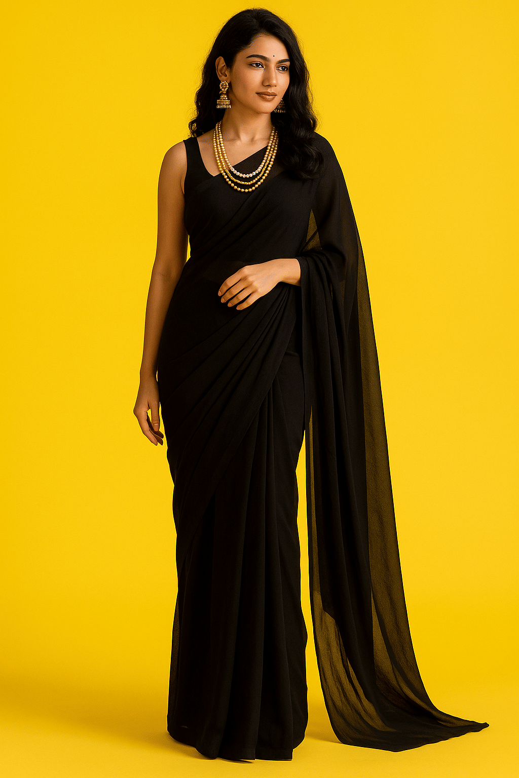     			ASTYLOR Georgette Printed Regular Saree Without Blouse Piece ( Black )