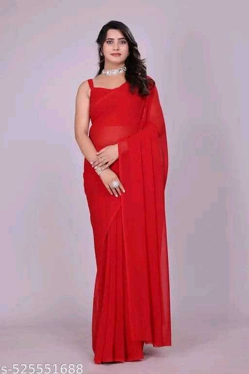     			ASTYLOR Georgette Printed Regular Saree Without Blouse Piece ( Red )