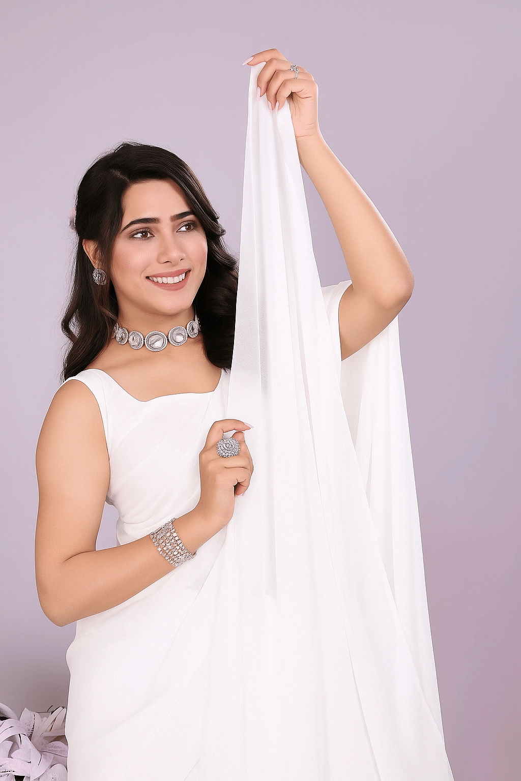 ASTYLOR Georgette Solid Regular Saree Without Blouse Piece ( White ) ASTYLOR Georgette Solid Regular Saree Without Blouse Piece ( White )