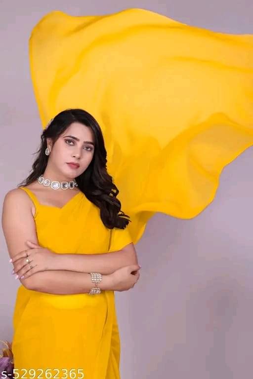     			ASTYLOR Georgette Solid Regular Saree Without Blouse Piece ( Yellow )