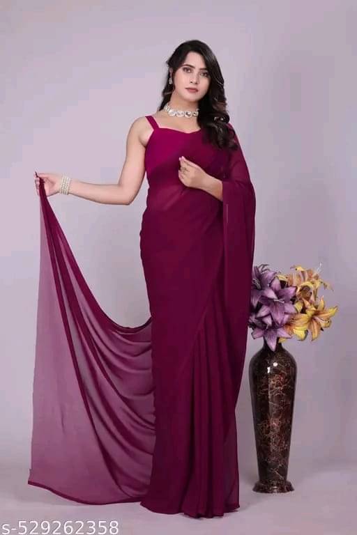 ASTYLOR Georgette Solid Regular Saree Without Blouse Piece ( Purple ) ASTYLOR Georgette Solid Regular Saree Without Blouse Piece ( Purple )