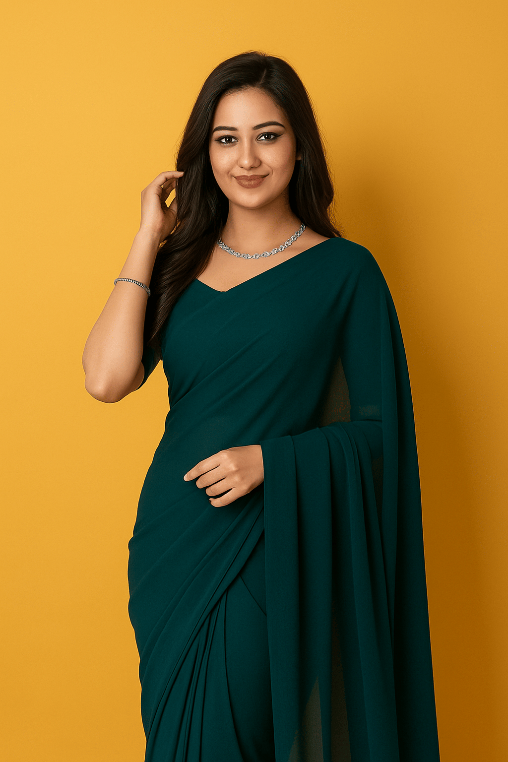 ASTYLOR Georgette Solid Regular Saree Without Blouse Piece ( Green ) ASTYLOR Georgette Solid Regular Saree Without Blouse Piece ( Green )