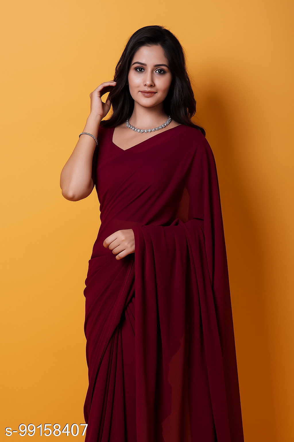 ASTYLOR Georgette Solid Regular Saree Without Blouse Piece ( Brown ) ASTYLOR Georgette Solid Regular Saree Without Blouse Piece ( Brown )