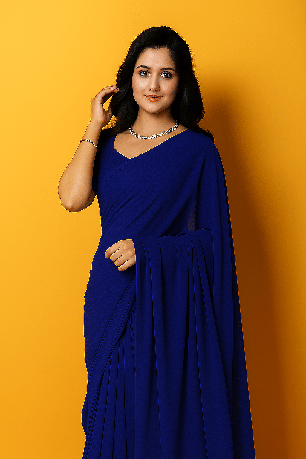 ASTYLOR Georgette Solid Regular Saree Without Blouse Piece ( Blue ) ASTYLOR Georgette Solid Regular Saree Without Blouse Piece ( Blue )