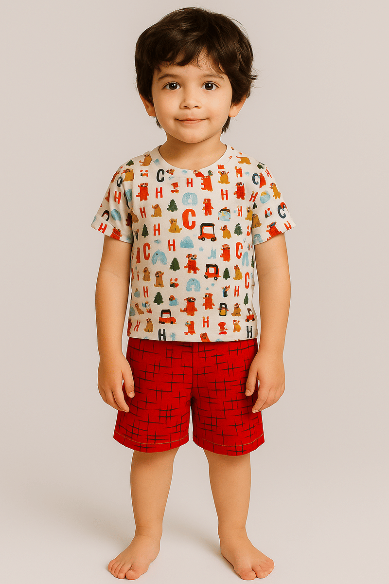     			ASTYLOR Pack of 1 Boys Cotton Blend T-Shirt & Shorts Set ( Red )