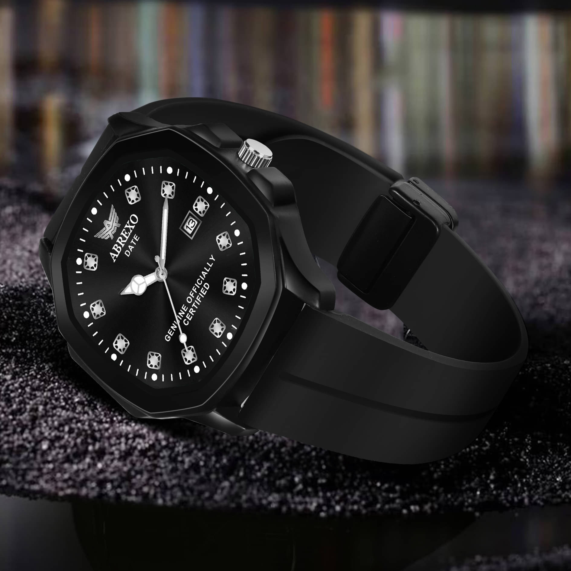     			Abrexo Black Silicon Analog Men's Watch
