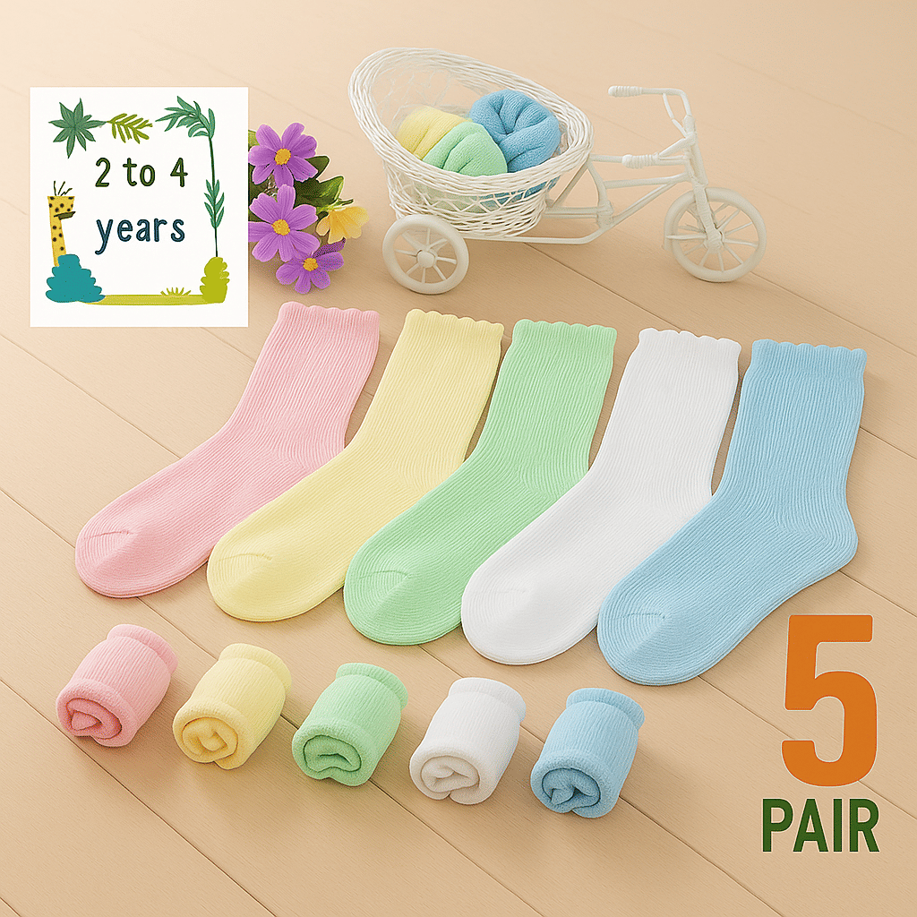 BBYARAJ Pack of 5 Unisex for Baby Cotton Full Length Socks ( Multicolor )     			BBYARAJ Pack of 5 Unisex for Baby Cotton Full Length Socks ( Multicolor )