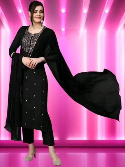 BONISTA FASHION FOR ALL Women Rayon Embroidered A-line Kurti With Pants ( Black ) BONISTA FASHION FOR ALL Women Rayon Embroidered A-line Kurti With Pants ( Black )