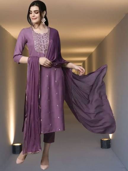 BONISTA FASHION FOR ALL Women Rayon Embroidered A-line Kurti With Pants ( Lavendar )     			BONISTA FASHION FOR ALL Women Rayon Embroidered A-line Kurti With Pants ( Lavendar )