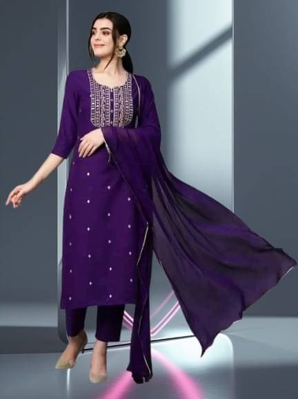     			BONISTA FASHION FOR ALL Women Rayon Embroidered A-line Kurti With Pants ( Purple )