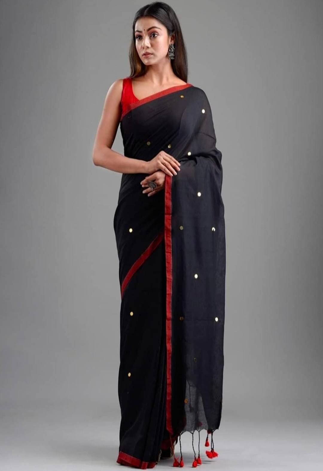     			BRYNBRIT Cotton Blend Self Design Chanderi saree With Unstitched Blouse Piece ( Yellow,Red )