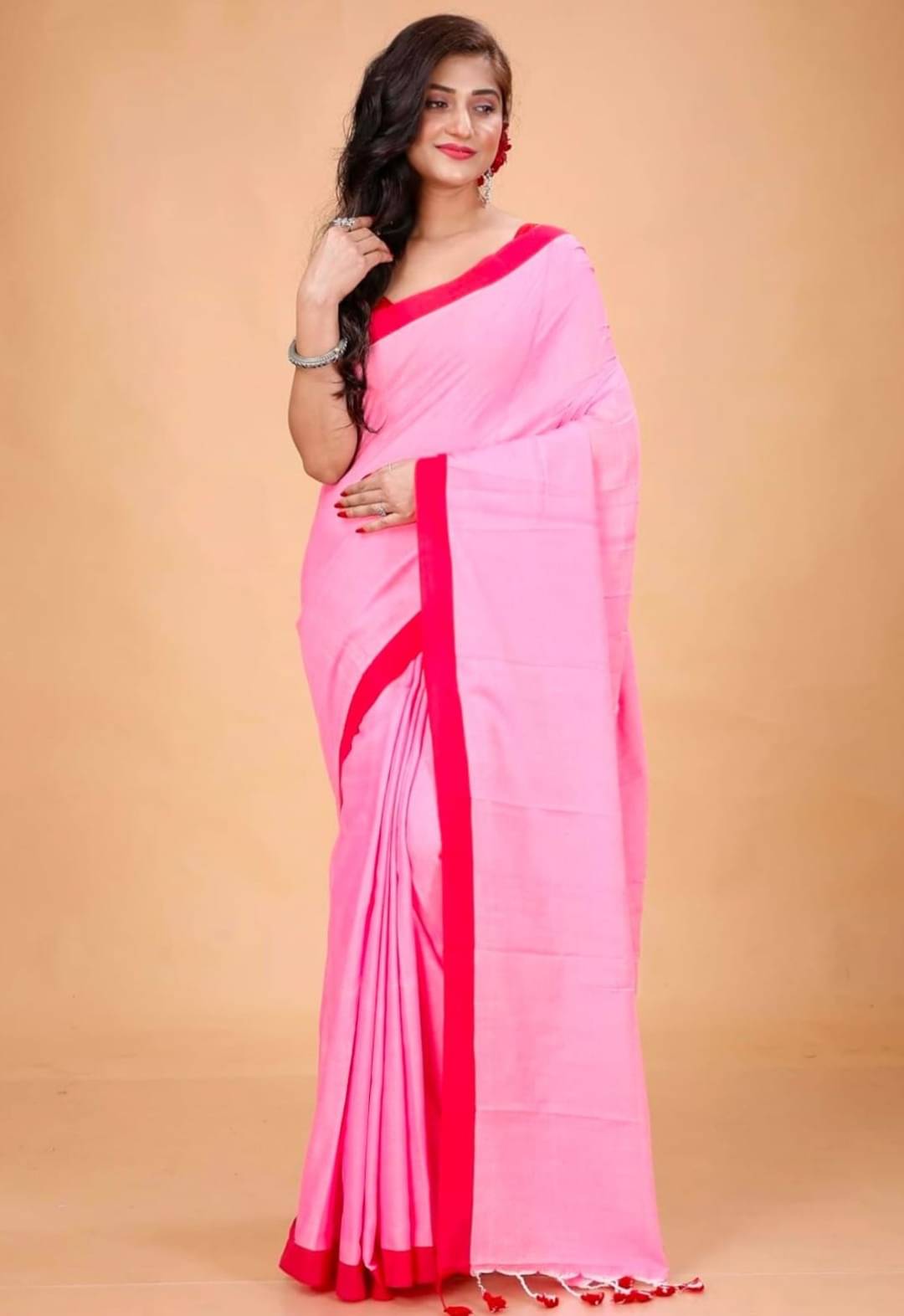     			BRYNBRIT Cotton Embellished Chanderi saree With Unstitched Blouse Piece ( Pink,Red )