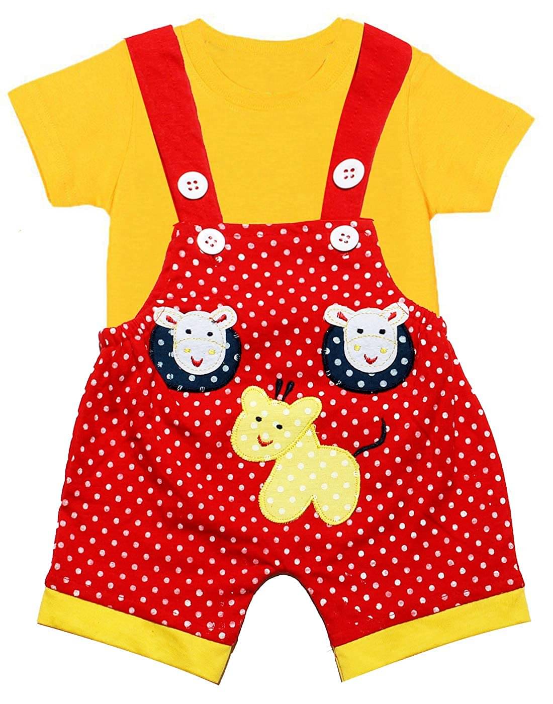     			Babeezworld Baby Girls Cotton Dungarees ( Pack of 1 , Red,Yellow )