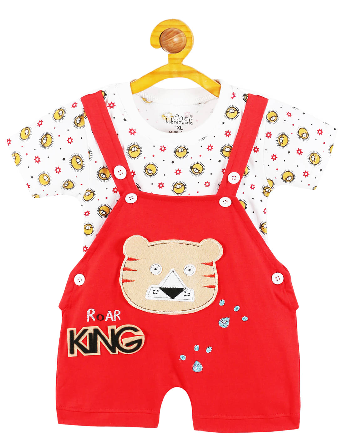     			Babeezworld Baby Girls Cotton Dungarees ( Pack of 1 , Red,White )