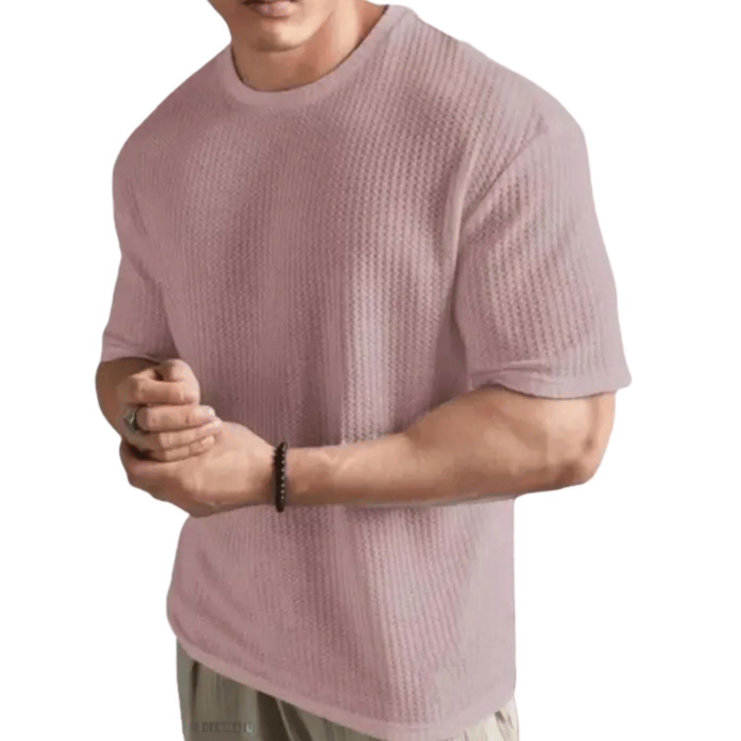     			CLOSWIF Men Cotton Blend Regular Fit Solid T-Shirt ( Pink )