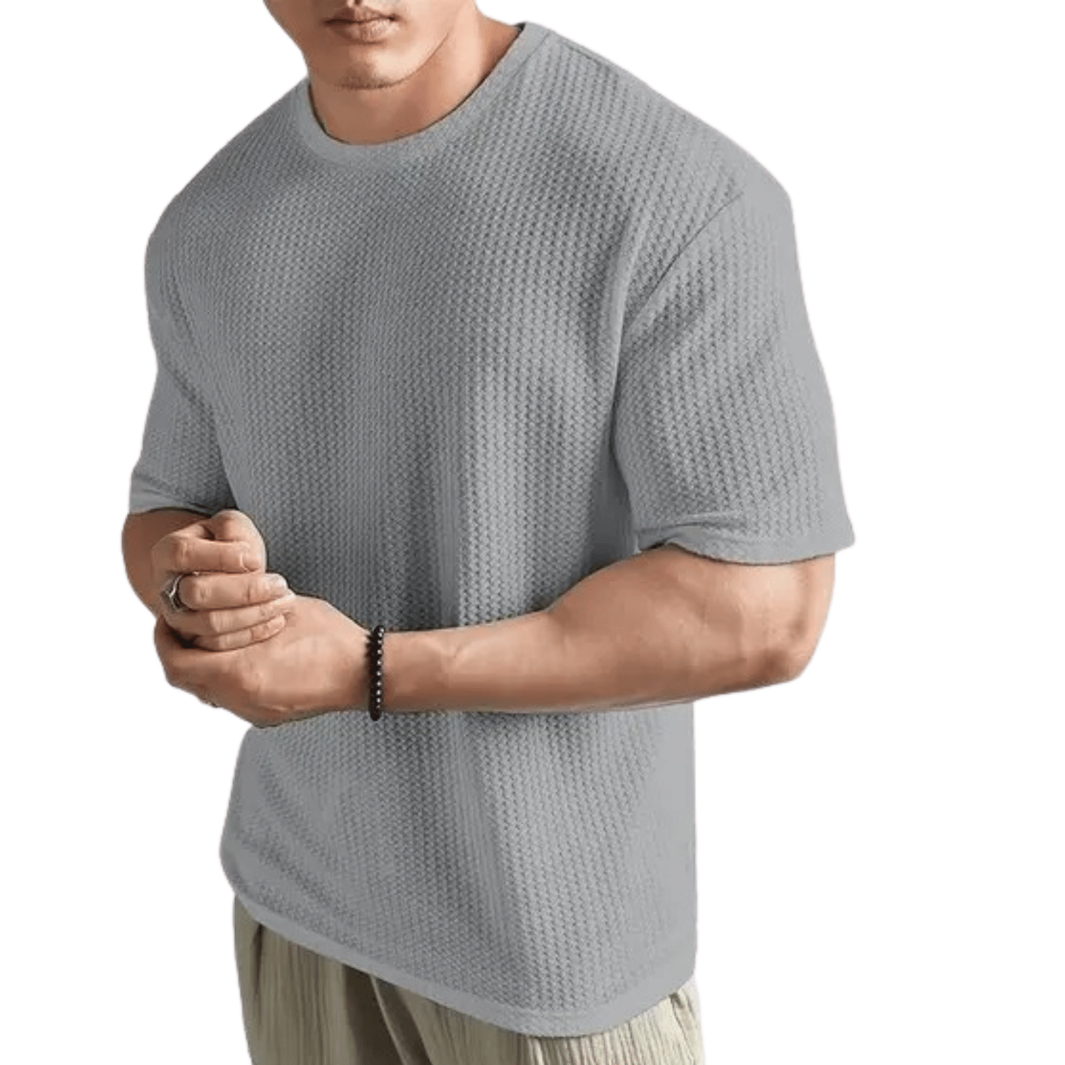     			CLOSWIF Men Cotton Blend Regular Fit Solid T-Shirt ( Grey )