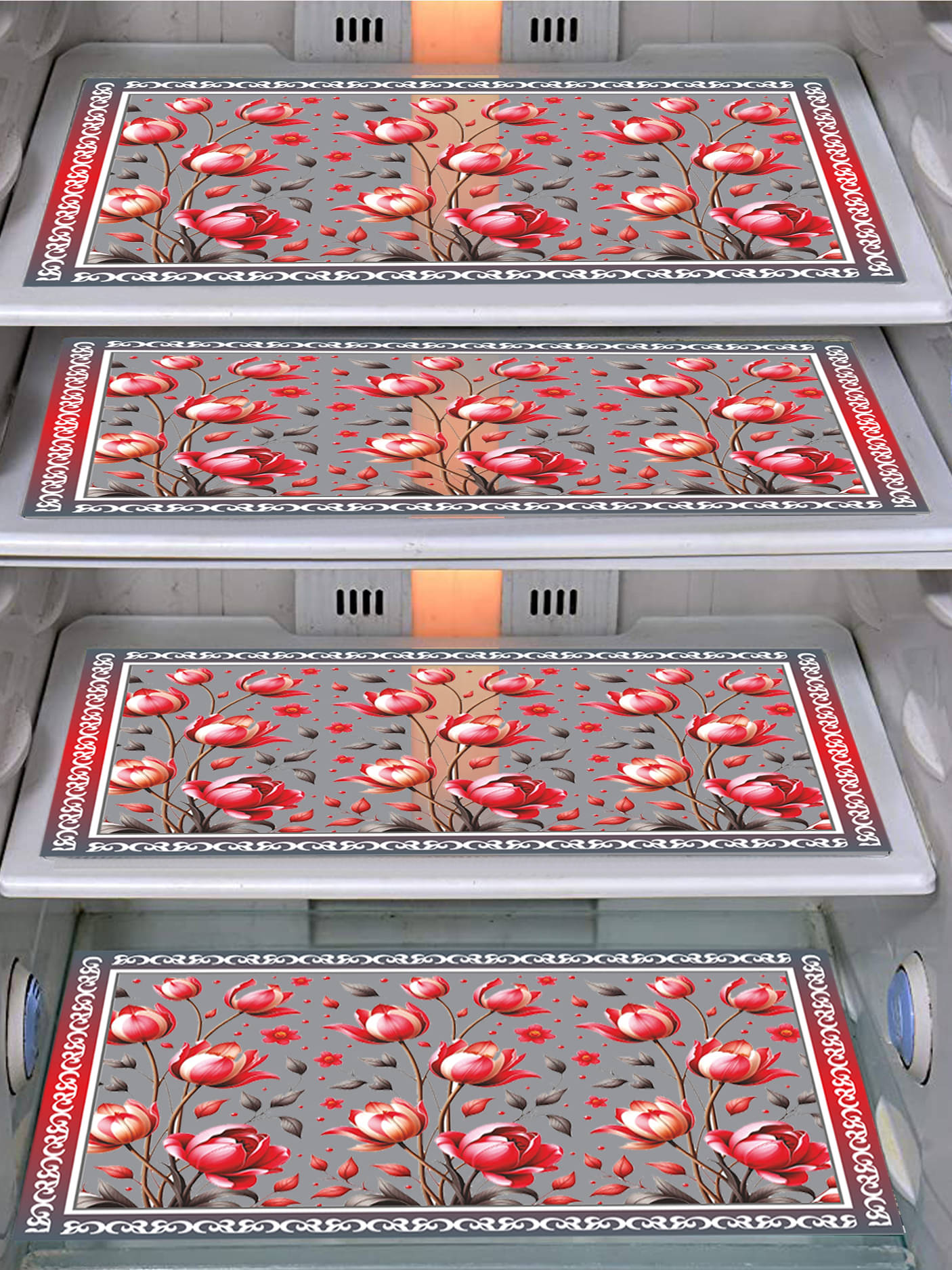 DPA Collection PVC Floral Fridge Mats ( 44 29 ) Pack of 4 - Red     			DPA Collection PVC Floral Fridge Mats ( 44 29 ) Pack of 4 - Red