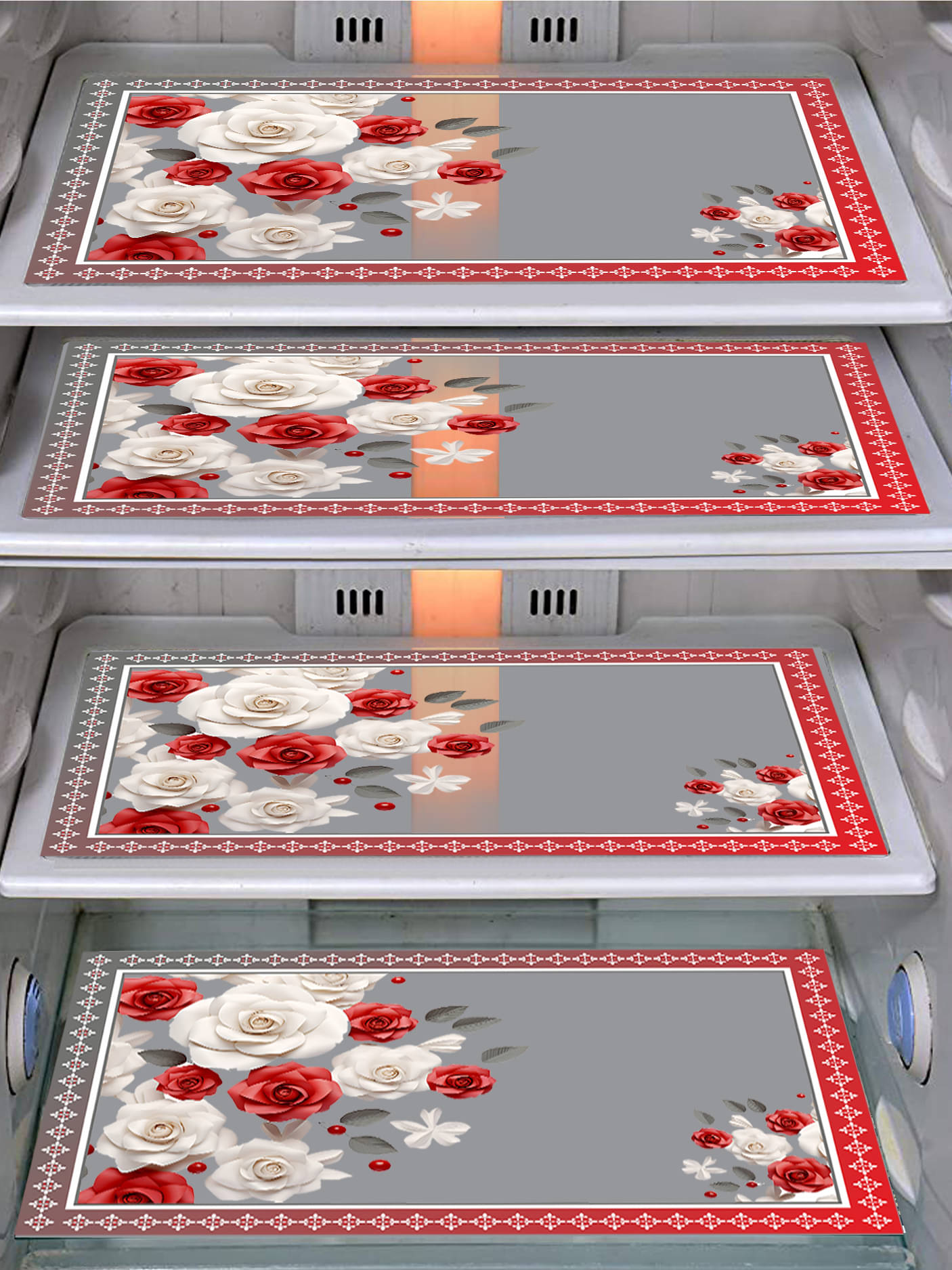 DPA Collection PVC Floral Fridge Mats ( 44 29 ) Pack of 4 - Red     			DPA Collection PVC Floral Fridge Mats ( 44 29 ) Pack of 4 - Red